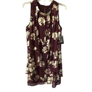 Ignite Evenings Dress Size 14 Womens Sleeveless Burgundy Gold Elegant Evening